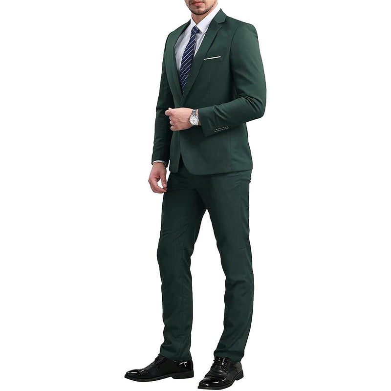 YFFUSHI Men's Slim Fit 2 Piece Suit Solid One Button Casual Formal Wedding Blazer Jacket Pants Set Green - Image 5